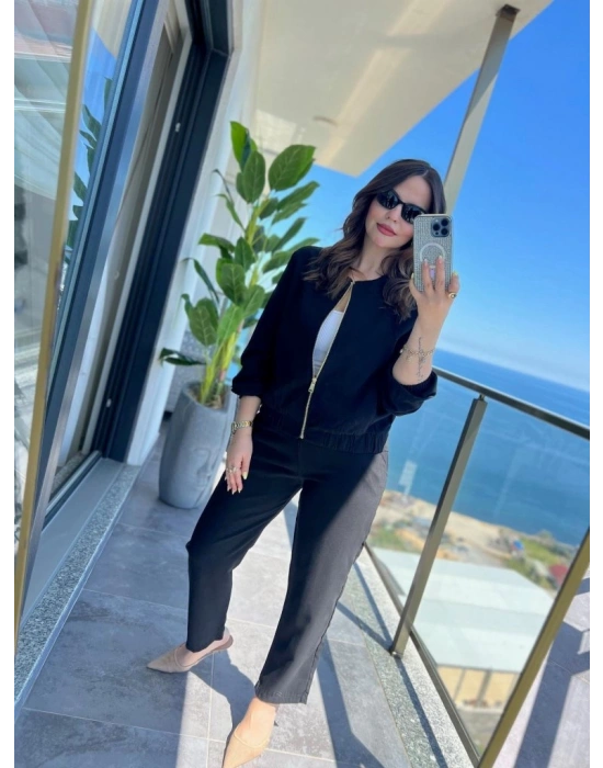 Kadın Uzun Kollu önden Fermuarlı Modal Ceket Ve Pantolon Ikili Takım