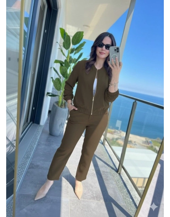 Kadın Uzun Kollu önden Fermuarlı Modal Ceket Ve Pantolon Ikili Takım