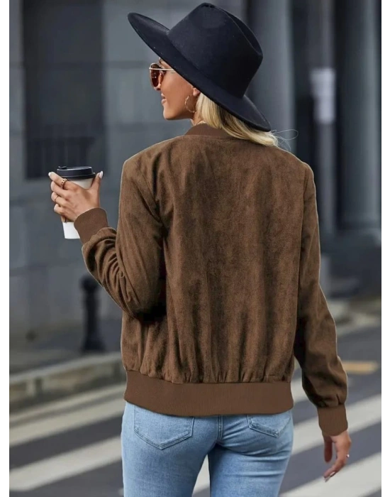 Kadın Uzun Kollu önden Fermuarlı Süet Ceket