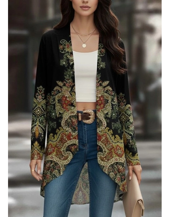 Kadın Uzun Kollu önü Açık Desenli şardonlu Dalgıç Ceket