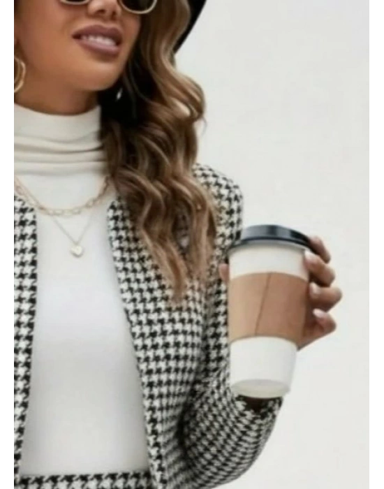 Kadın Uzun Kollu önü Açık Dokuma Ceket Ve Mini Etek Ikili Takım