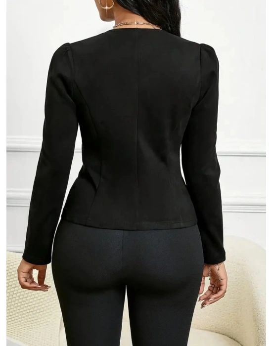 Kadın Uzun Kollu önü Açık Düğmeli Kısa Süet Ceket