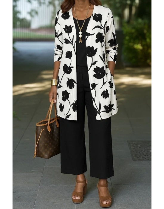 Kadın Uzun Kollu önü Açık Modal Ceket Kolsuz Viskon Iki Iplik Bluz Ve Pantolon üçlü Takım