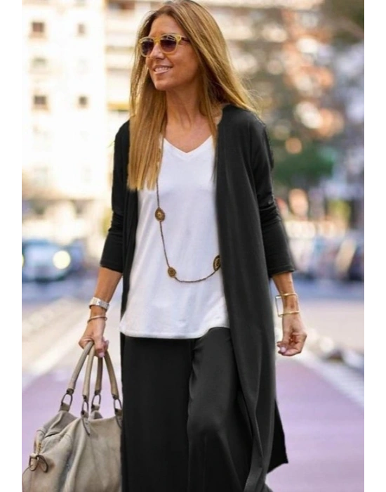 Kadın Uzun Kollu önü Açık Viskon Ceket Ve Pantolon Ikili Takım