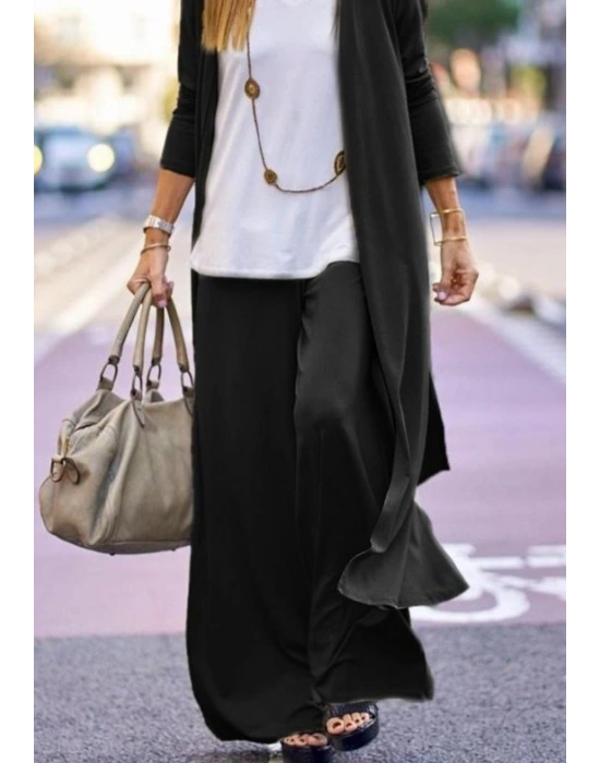 Kadın Uzun Kollu önü Açık Viskon Ceket Ve Pantolon Ikili Takım