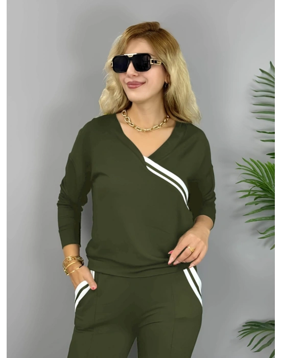 Kadın Uzun Kollu Ribana Detaylı Iki Iplik Penye Ikili Takım