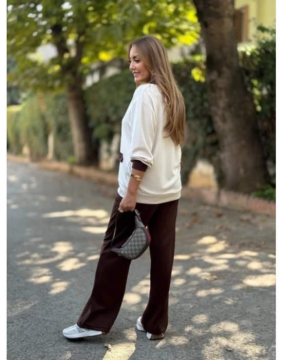 Kadın Uzun Kollu Ribanali Cep Detay Hırka Ve Bol Paça Pantolon Ikili Takım