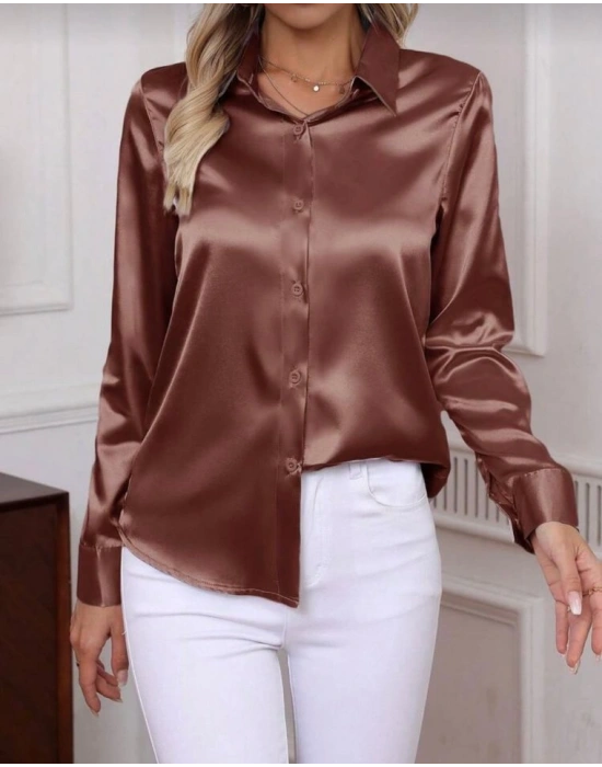 Kadın Uzun Kollu Saten Gömlek