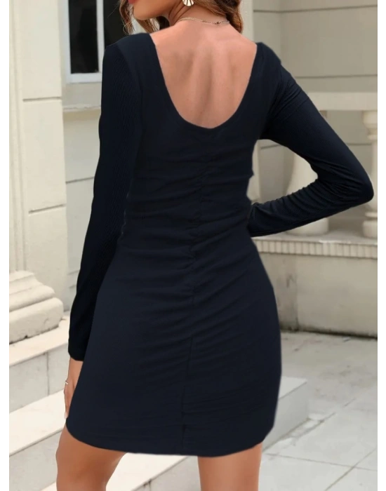 Kadın Uzun Kollu Sırt Büzgü Detay Kaşkorse Elbise