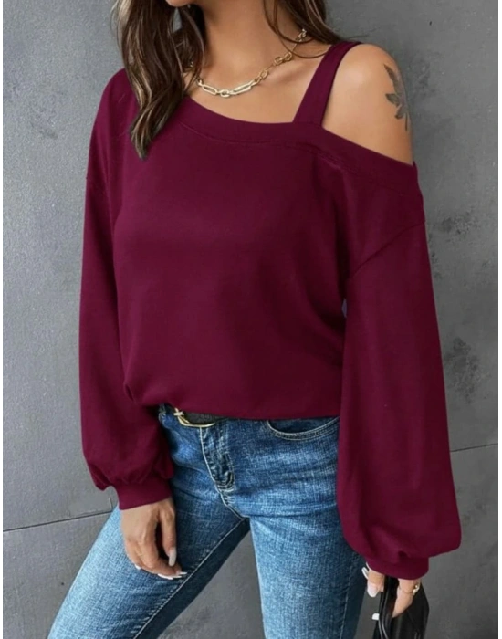 Kadın Uzun Kollu Tek Omuz Askı Detay Salaş Dalgıç Bluz