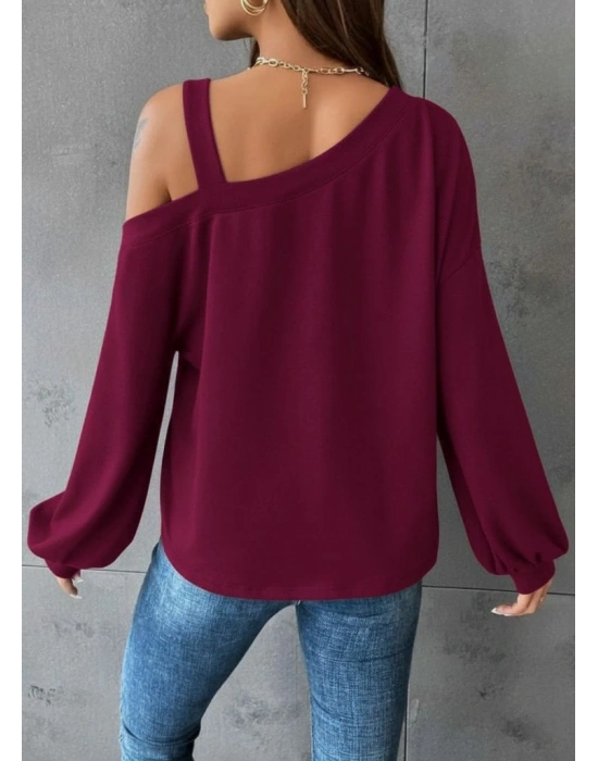 Kadın Uzun Kollu Tek Omuz Askı Detay Salaş Dalgıç Bluz