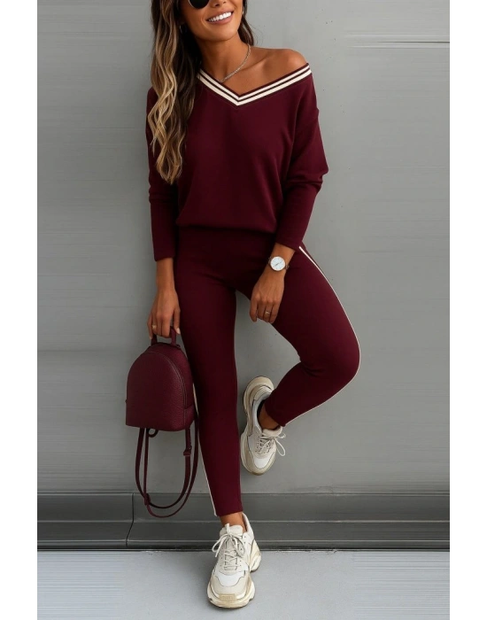 Kadın Uzun Kollu Tek Omuzu Açık Detaylı Viskon Iki Iplik Bluz Ve Pantolon Ikili Takım