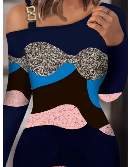 Kadın Uzun Kollu Tek Omuzu Askı Toka Detaylı Kısa Dalgıç Elbise