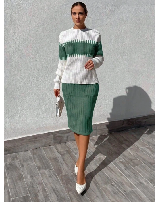 Kadın Uzun Kollu Triko Etekli Takım