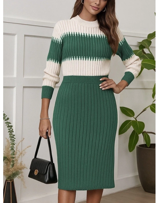 Kadın Uzun Kollu Triko Etekli Takım