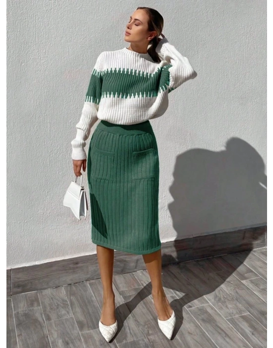 Kadın Uzun Kollu Triko Etekli Takım