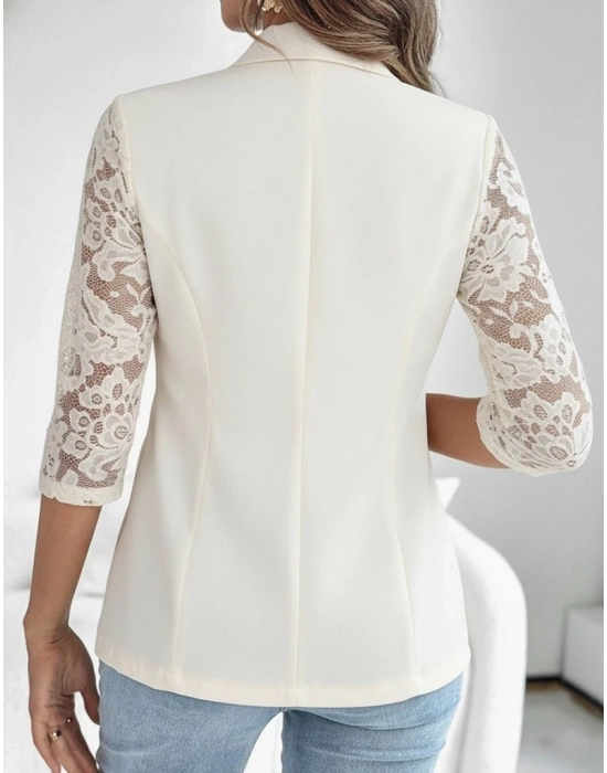Kadın Uzun Kollu Truvakar Kol önden Düğmeli Cepli Dantelli Atlas Ceket