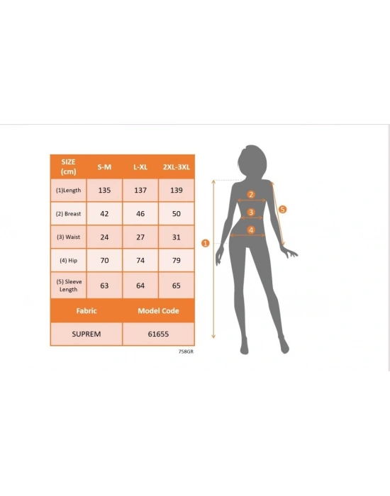 Kadın Uzun Kollu Uakadabağcıklı Beli Lastikli Desenli Uzun Süprem Elbise