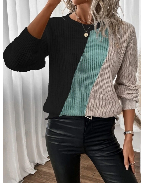 Kadın Uzun Kollu üç Renk Triko Bluz