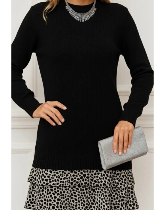 Kadın Uzun Kollu üst şardonlu Kaşkorse Alt Süprem Desenli Elbise