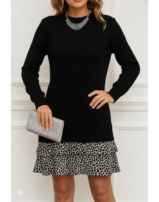 Kadın Uzun Kollu üst şardonlu Kaşkorse Alt Süprem Desenli Elbise