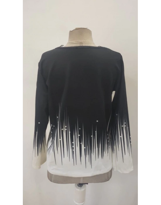 Kadın Uzun Kollu V Dantel Yaka Desenli Modal Bluz