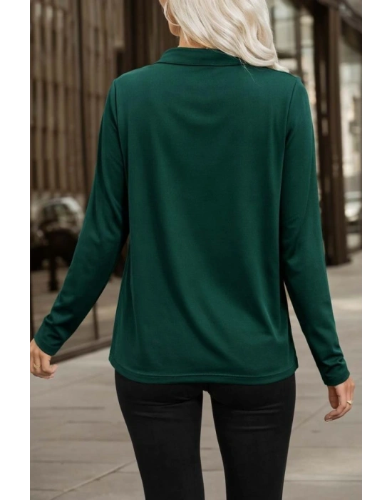 Kadın Uzun Kollu V Hakim Yaka Fermuar Detaylı Viskon Bluz