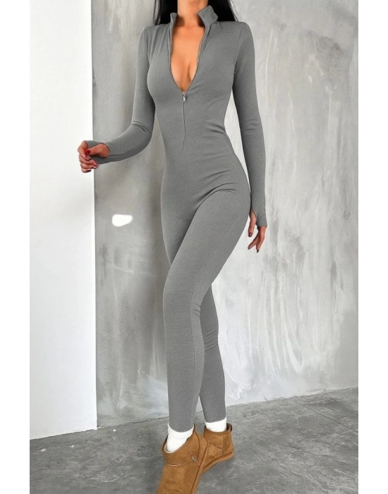 Kadın Uzun Kollu V Yaka Baş Parmak Geçirmeli Detay Kaşkorse Tulum