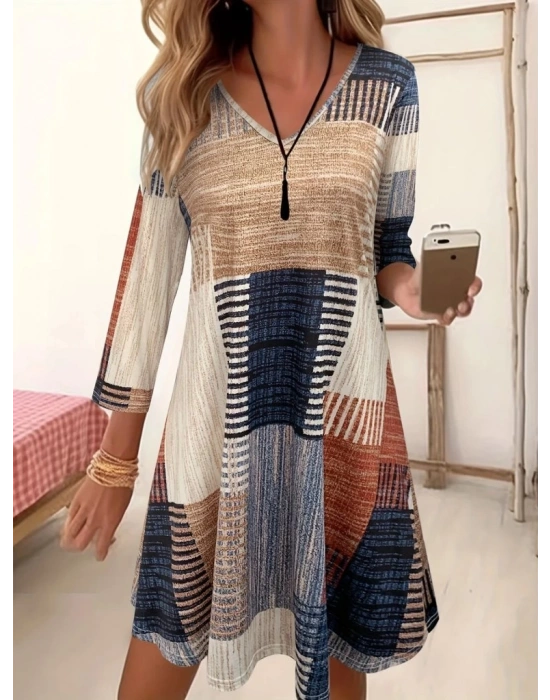 Kadın Uzun Kollu V Yaka Süprem Mini Elbise