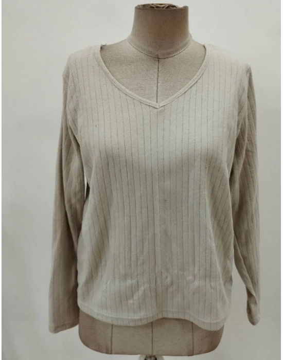 Kadın Uzun Kollu V Yakalı Arkadan Dantel Detaylı şardonlu Kaşkorse Bluz