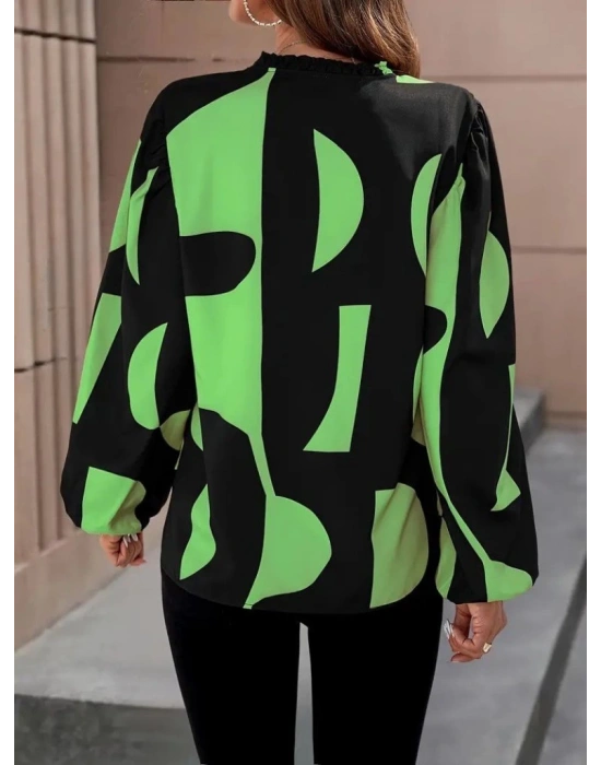 Kadın Uzun Kollu V Yakalı Desenli Modal Bluz