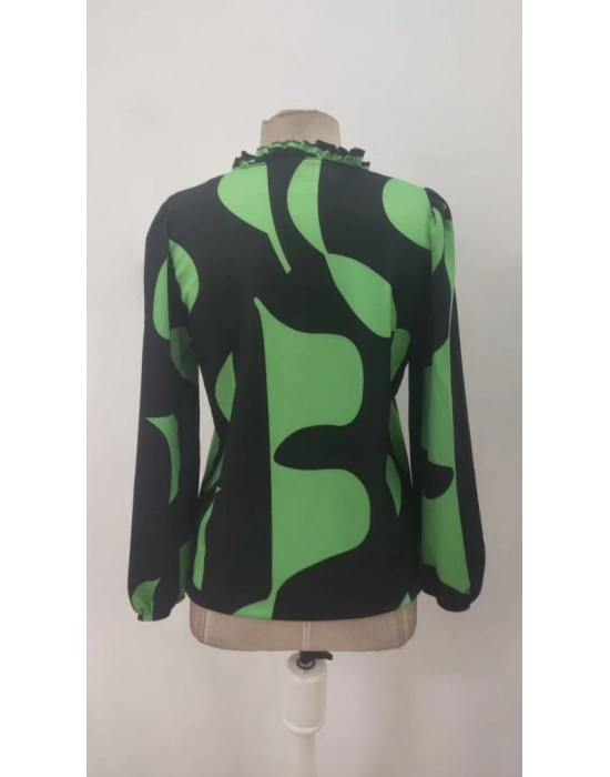 Kadın Uzun Kollu V Yakalı Desenli Modal Bluz