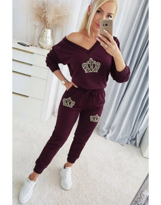 Kadın Uzun Kollu V Yakalı Desenli Viskon Iki Iplik Bluz Ve Pantolon Ikili Takım