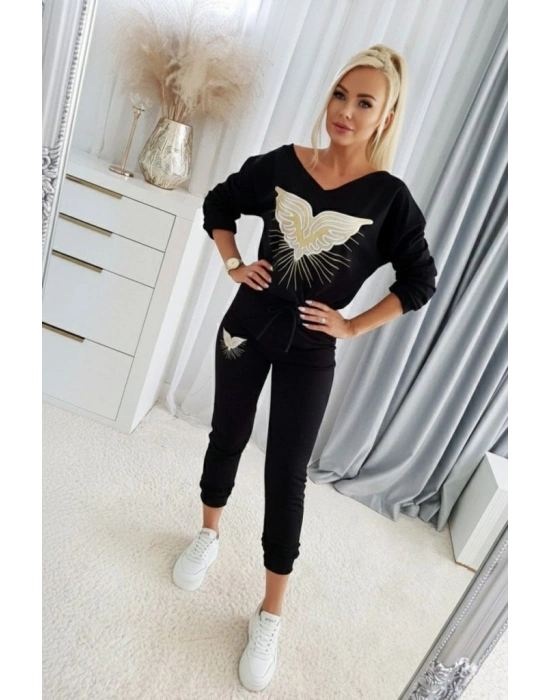 Kadın Uzun Kollu V Yakalı Desenli Viskon Iki Iplik Bluz Ve Pantolon Ikili Takım