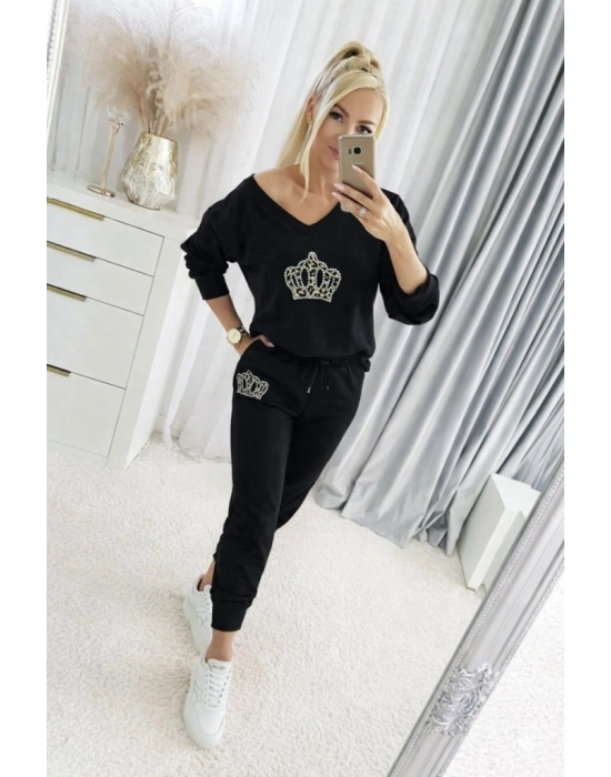 Kadın Uzun Kollu V Yakalı Desenli Viskon Iki Iplik Bluz Ve Pantolon Ikili Takım