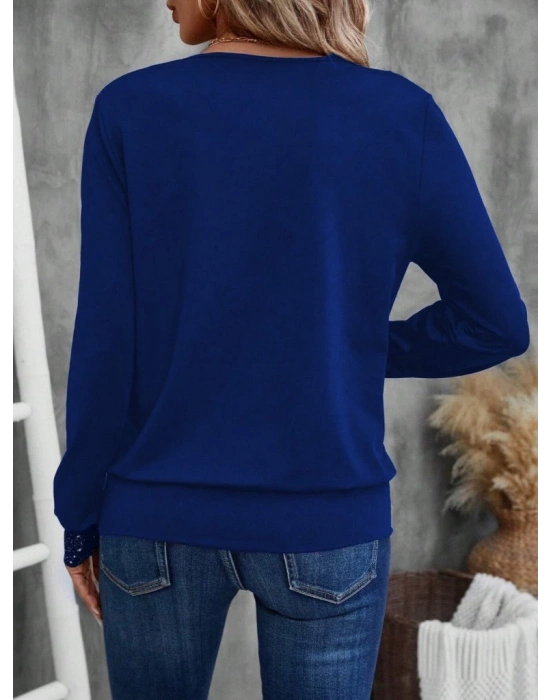 Kadın Uzun Kollu V Yakalı Içi Süprem Desenli Dışı Viskon Bluz