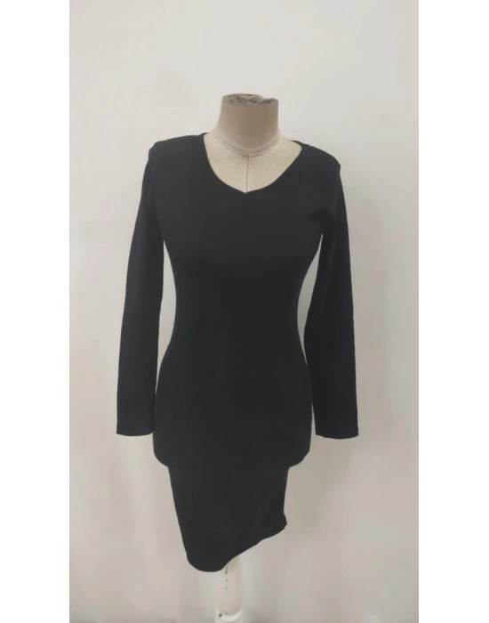 Kadın Uzun Kollu V Yakalı Kısa Kaşkorse Elbise