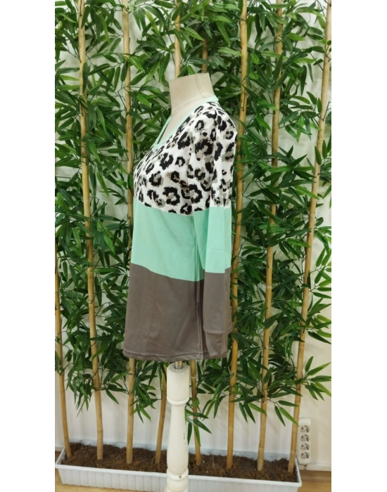 Kadın Uzun Kollu V Yakalı Leopar Baskılı şardonlu Dalgıç Bluz