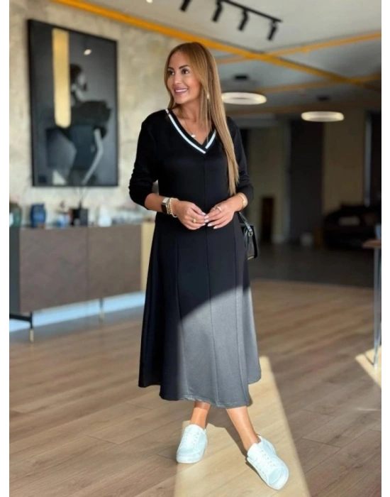 Kadın Uzun Kollu V Yakalı Midi çağla Yeşili Modal Elbise