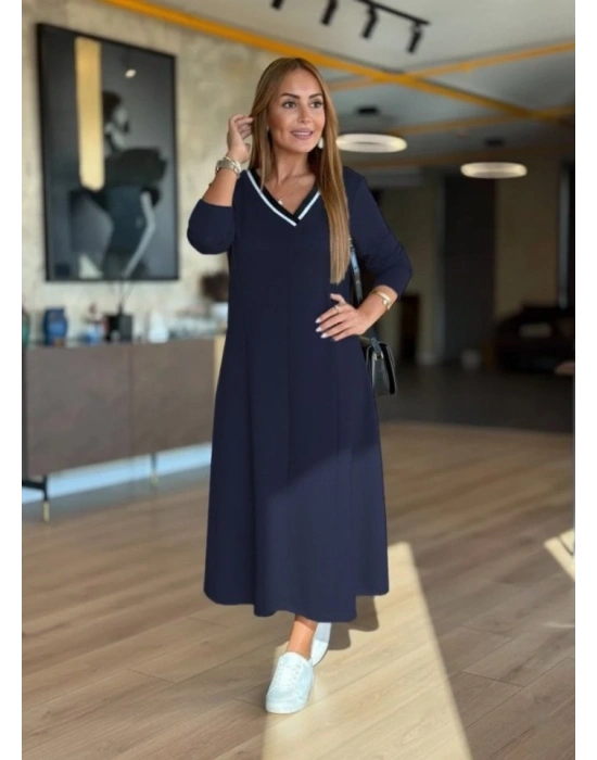 Kadın Uzun Kollu V Yakalı Midi çağla Yeşili Modal Elbise