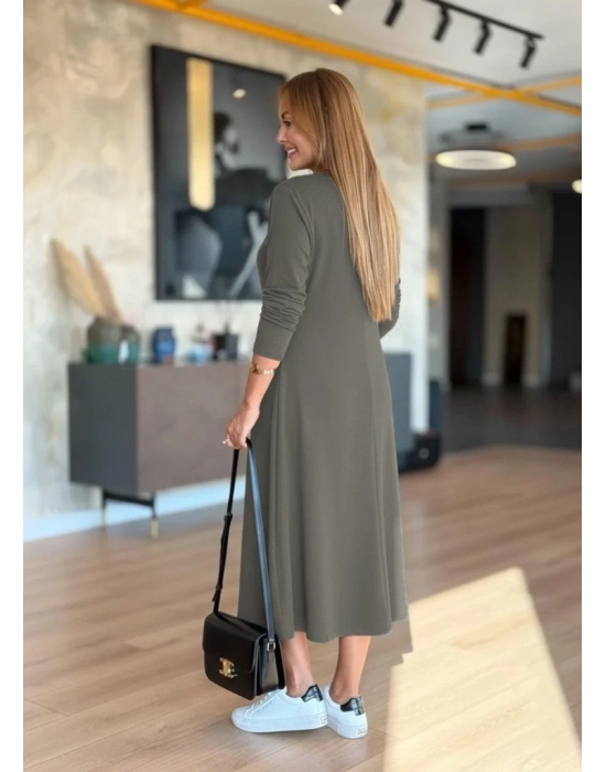 Kadın Uzun Kollu V Yakalı Midi çağla Yeşili Modal Elbise