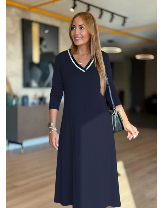 Kadın Uzun Kollu V Yakalı Midi Modal Elbise