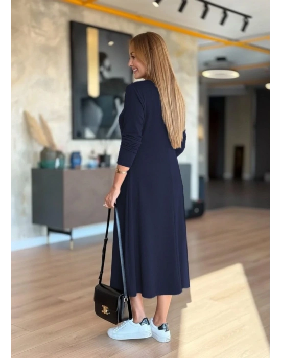 Kadın Uzun Kollu V Yakalı Midi Modal Elbise