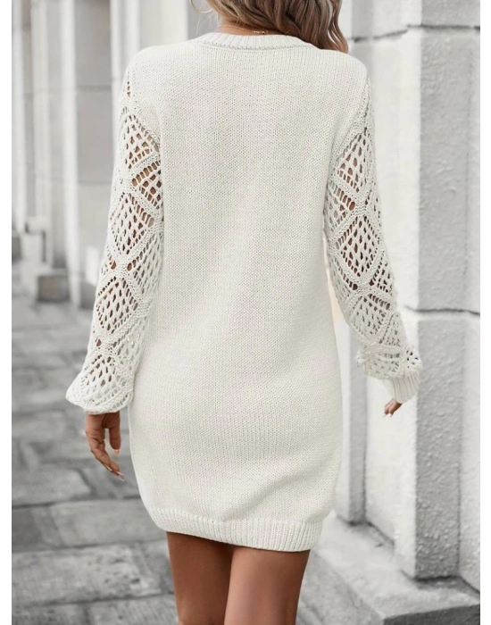 Kadın Uzun Kollu V Yakalı Mini Triko Elbise