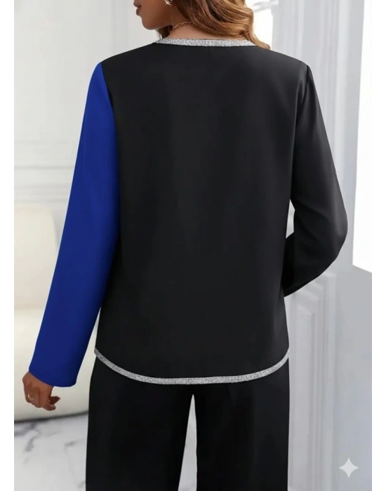 Kadın Uzun Kollu V Yakalı Pul Payet Işlemeli Ithal Krep Bluz