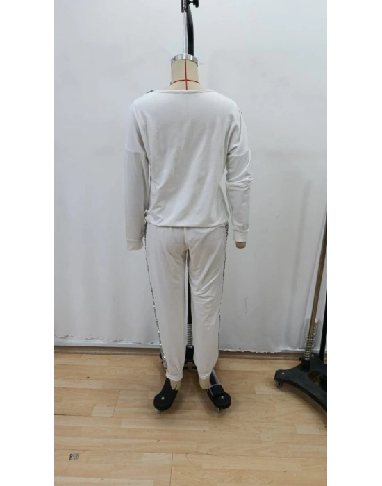 Kadın Uzun Kollu V Yakalı Pulpayetli Viskon Iki Iplik Bluz Ve Pantolon