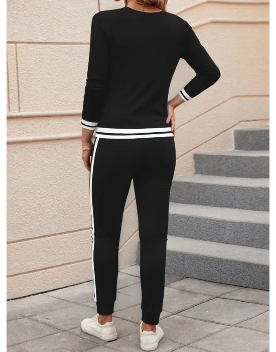 Kadın Uzun Kollu V Yakalı Ribanalı Viskon Iki Iplik Bluz Ve Pantolon Ikili Takım