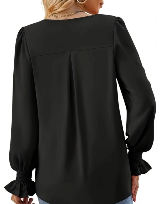 Kadın Uzun Kollu V Yakalı Salaş Ithal Krep Bluz