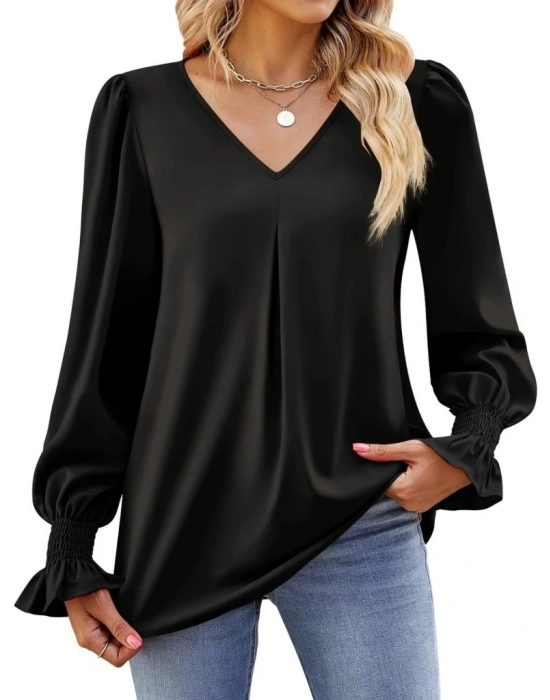 Kadın Uzun Kollu V Yakalı Salaş Ithal Krep Bluz