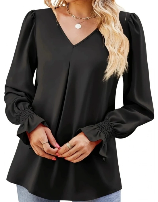 Kadın Uzun Kollu V Yakalı Salaş Ithal Krep Bluz
